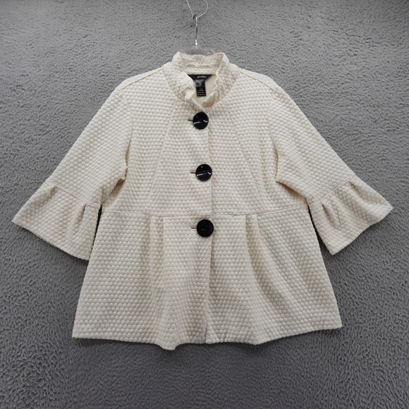 Ali Miles Peplum Swing Jacket XL Petite Ivory Womens Textured Knit 3/4‎ Sleeve - Picture 1 of 12